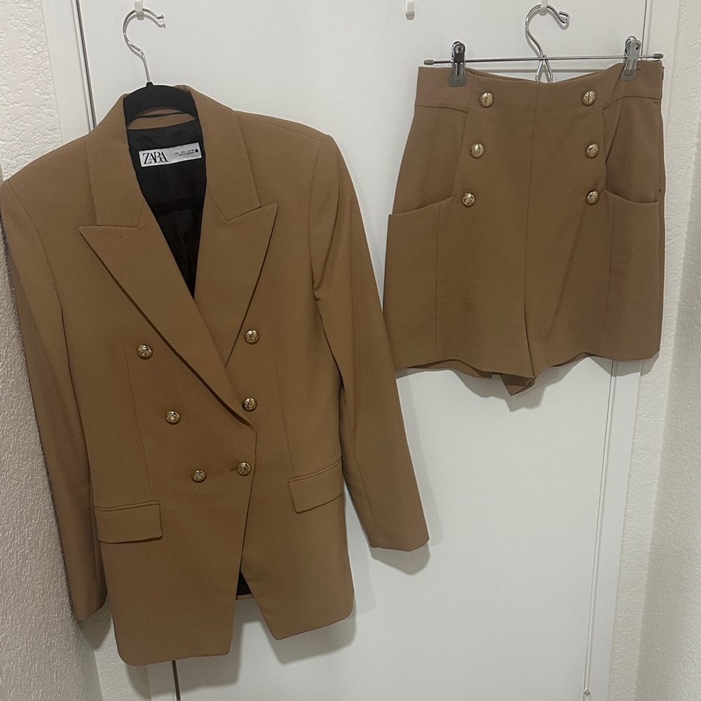 Zara Camel Blazer and Shorts Ensemble